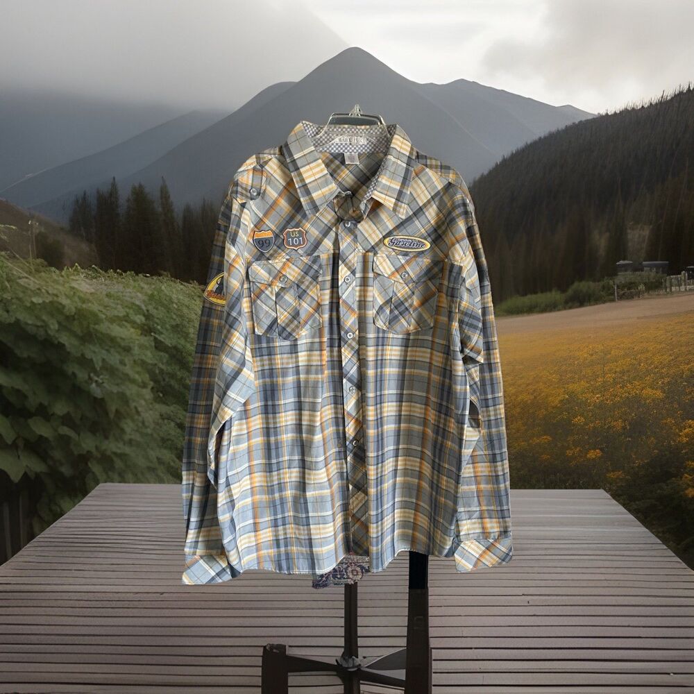 Bare Fox Men's Gray /Orange Plaid Long Sleeve Gasoline US 101 Size 4X Logos